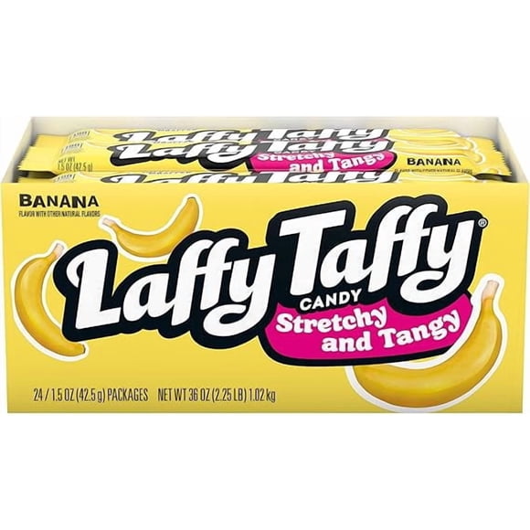 Wonka Laffy Taffy Banana Candy 1.5 oz 24 Pack – Chewy Banana Flavored Taffy Bars Bulk BoX 4 PACK