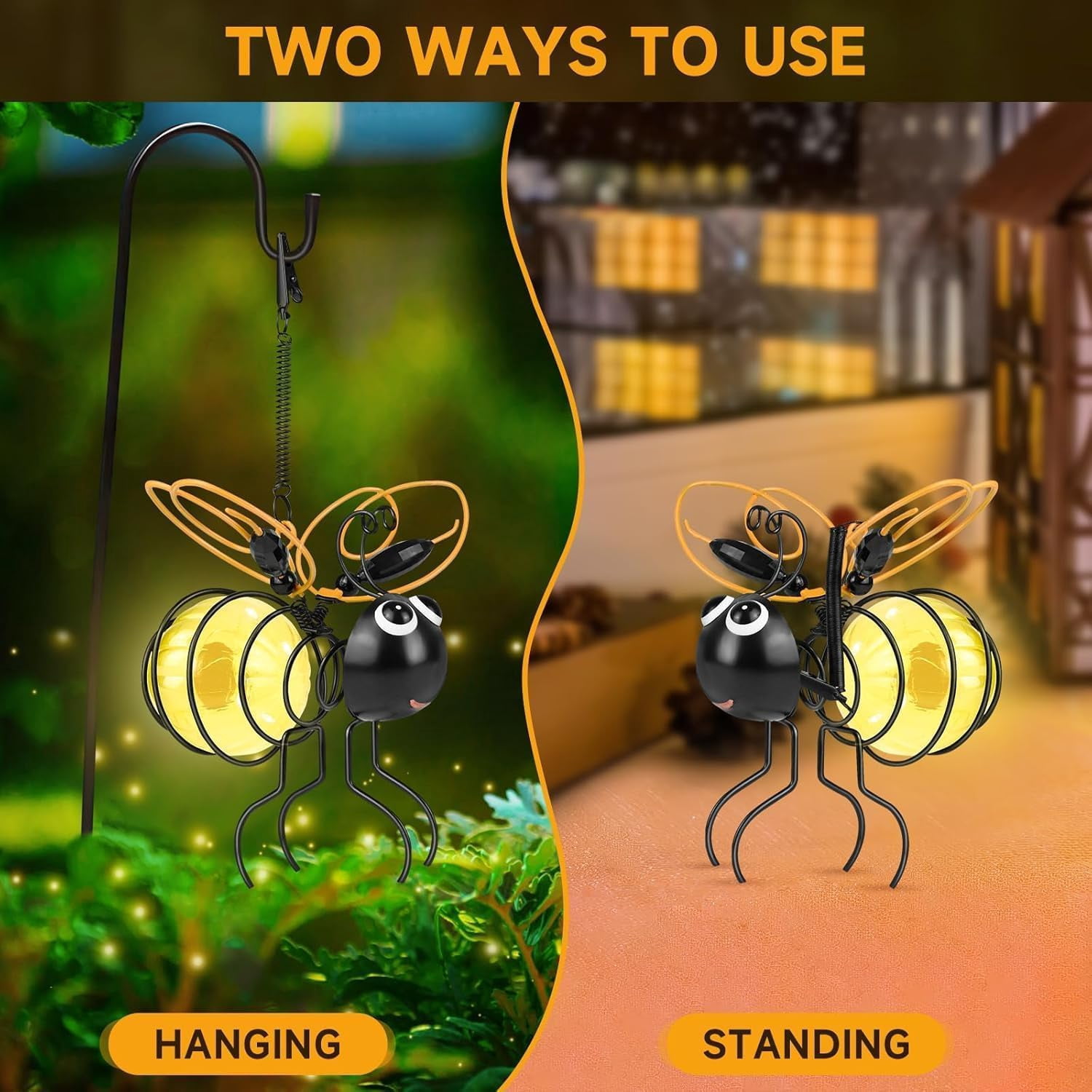 XEAZON Solar Bees Lights Outdoor, Hanging Bee Solar Garden Light,Garden Solar Bees Simulation Lights, Waterproof Bumble Bees Solars Light for Party Festivals Garden Decor Birthday Gifts (3pcs)