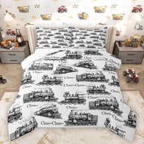 Homewish Gray White Bedding Comforter Set,Vintage Western Train Twin Comforter Sets,Retro Vehicles Car Bedding Set For Boys Teens,Super Cozy Room Decor,2pcs