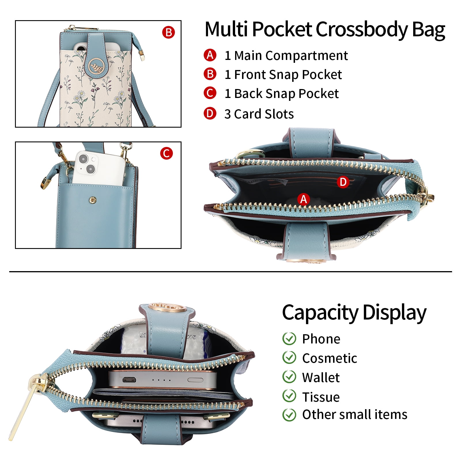GAEKEAO Small Crossbody Bags for Women Leather Cell Phone Purse Bag Wallet with RFID Blocking Credit Card Slots