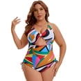 thumbnail image 7 of DARING DIVA Women's Plus Swimsuit Tummy Control Cutout Monokini L Multi Geometric, 7 of 7