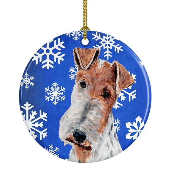 Wire Fox Terrier Winter Snowflakes Ceramic Ornament