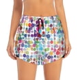 thumbnail image 2 of Xecao's Colorful Watercolor Dots for a double-layer running short for women, perfect for gym, tennis, and more, featuring a convenient pocket., 2 of 9
