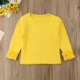 thumbnail image 4 of Douhoow Toddler Baby Girl Long Sleeve T-Shirt Spring Crew Neck Cotton Ruffles Solid Color Tops, 4 of 7