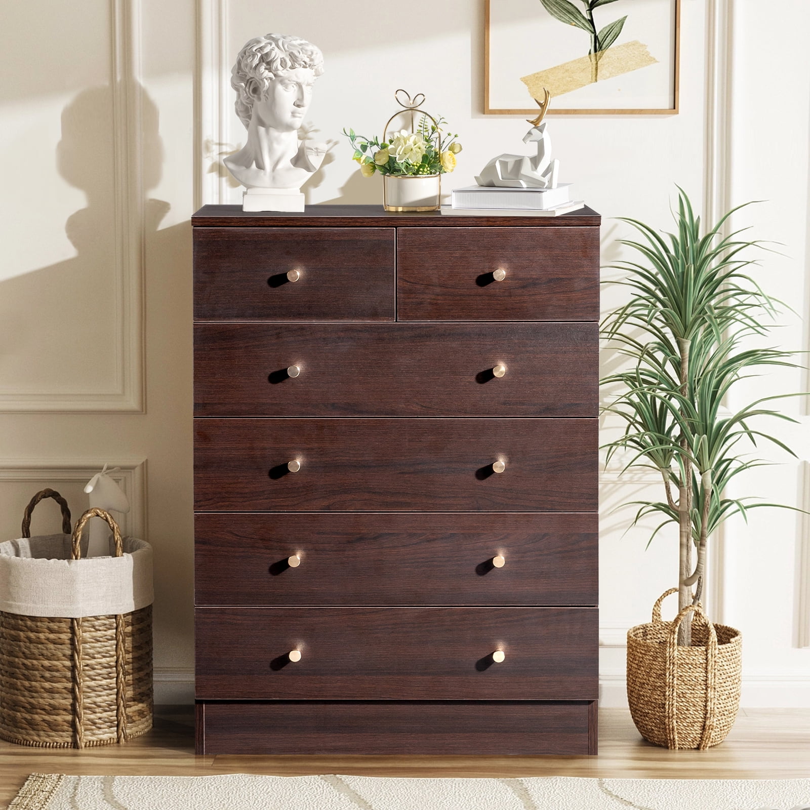 Ktaxon 6 Drawers Dresser Chests for Bedroom, Wood Chset of Drawers,Dressers Organizer for Bedroom, Living Room,Hallway, Brown