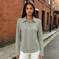 thumbnail image 6 of Golf Polo Shirts for Women Long Sleeve Trendy Button Down Waffle Textured Top Dressy Fashion Solid Color Fall Tops,M,Gray, 6 of 8
