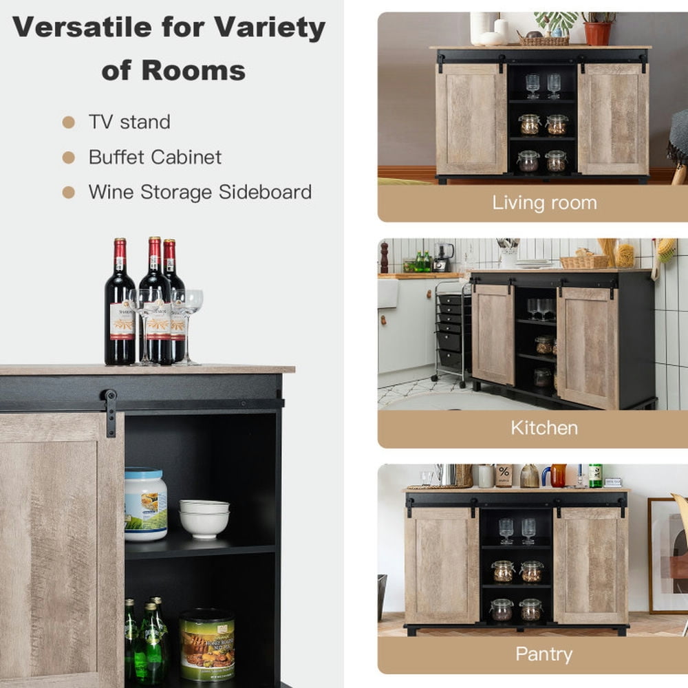Finihen Kitchen Storage Cabinet, Buffet Sideboard, Kitchen Buffet Sideboard with 2 Sliding Barn Doors, for Dining Room, Kitchen, Living Room, Oak Finihen Kitchen Storage Cabinet, Buffet Sideboard, Kitchen Buffet Sideboard with 2 Sliding Barn Doors, for Dining Room, Kitchen, Living Room, Oak