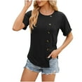 thumbnail image 1 of Bowake Womens Trendy Tunic Tops Crewneck Button Short Sleeve Shirts Irregular Hem Solid Color Summer Blouse Tees, 1 of 6