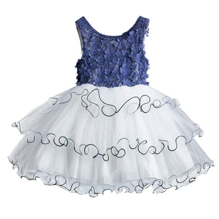 

EHTMSAK Infant Baby Toddler Child Children Kids Tulle Tutu Summer Dress for Girls Ruffle Floral Sundress Sleeveless Dresses Blue 2Y-7Y 120