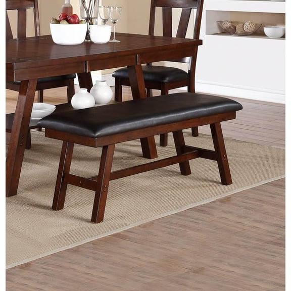 Xukmct Upholstered Faux Leather Seat Wood Frame Dining Bench for Dining Room, Living Room, Dark Brown Black