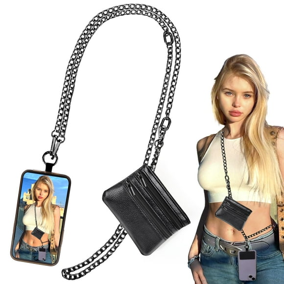 Correa de teléfono con cartera XANGNIER ajustable antirrobo negra