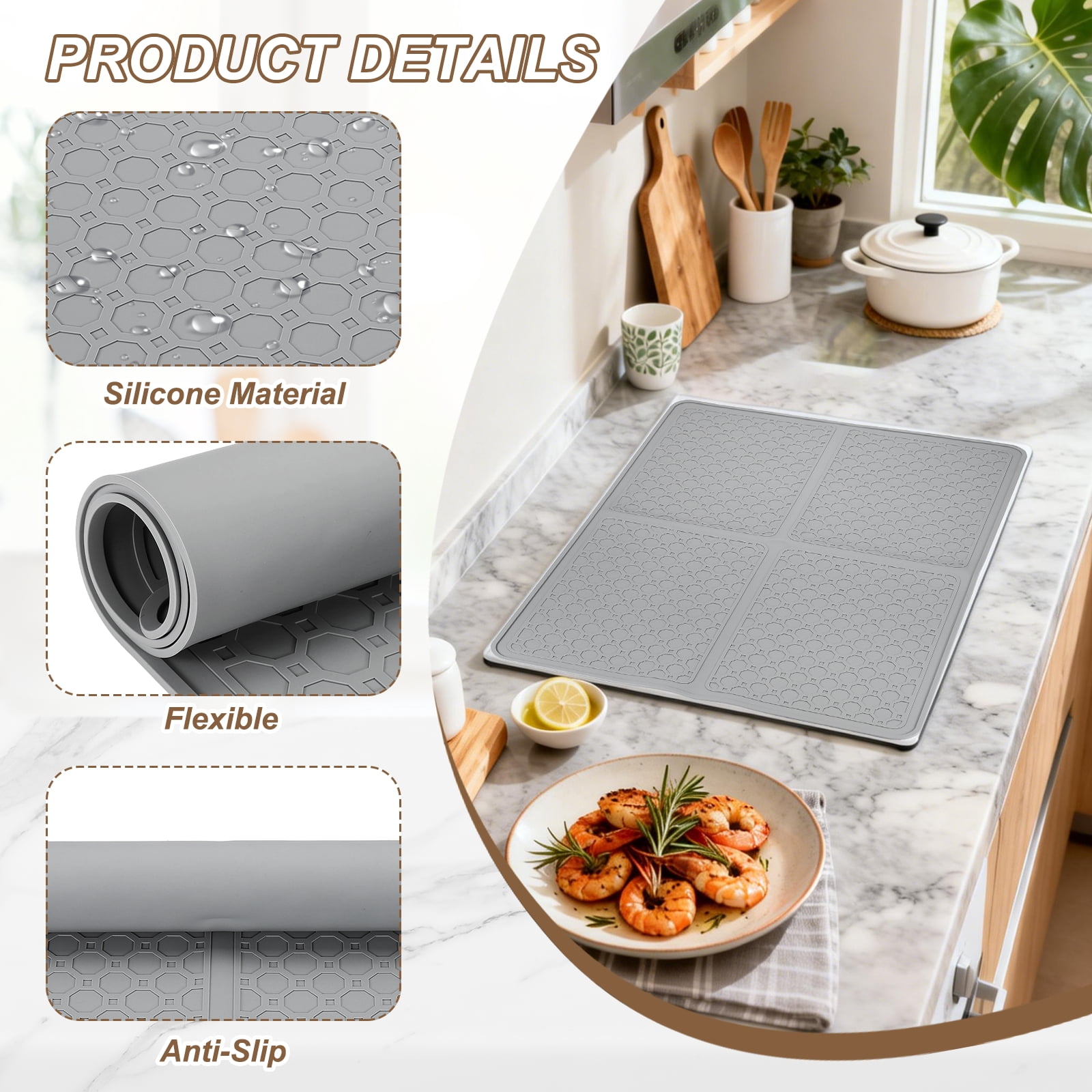 Uxcell Stove Top Cover for Electric Stove, 27.6" x 19.7" Silicone Glass Cooktop Protector Range Mats Diamond Stripe for Kitchen Oven Counter Cooktop, Silver