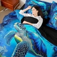 thumbnail image 3 of Erosebridal Teens Ocean Turtle Twin Bedding Sets 7-Piece,Girls Boys Blue Marine Animal Bedding Comforter Set,Black Reversible, 3 of 6
