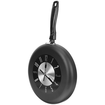 LEORX Black Metal Frying Pan Wall Clock Silent Mute Kitchen Wall Decoration