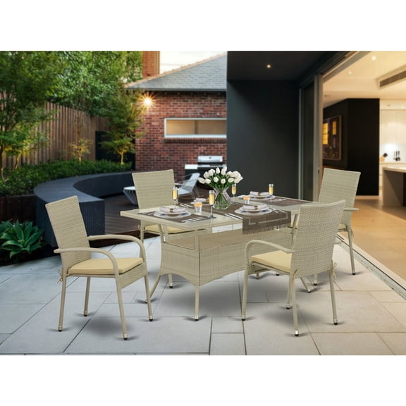 East West Furniture Oslo 5-piece Metal Patio Dining Set with Cushion in Natural