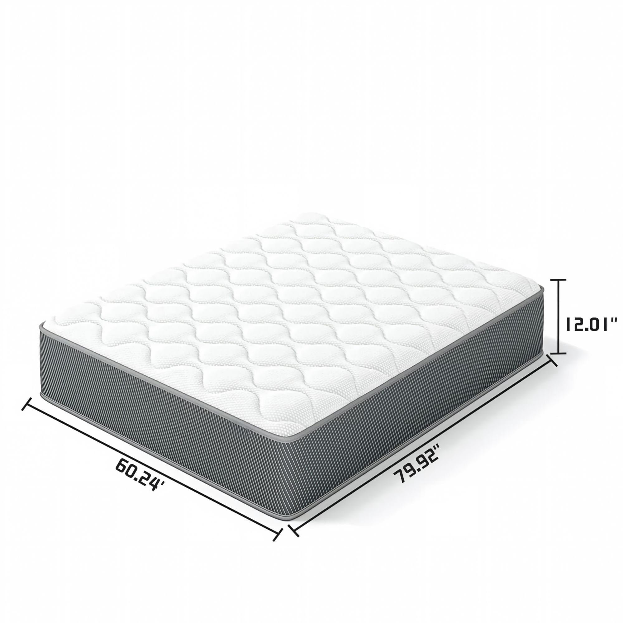 BSHTI 12" Queen Knitted Fabric Hybrid Mattress with Pocket Coils, Support Foam, Pressure Relief for Bedroom(Gray)