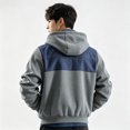 thumbnail image 3 of longantii Mens Hooded Cargo Coat Color Block Long Sleeve Full Zip Jacket Multi Pocket Relax Fit Streetwear Tops Daily Spring Fall Casual Outerwear Gray L, 3 of 5