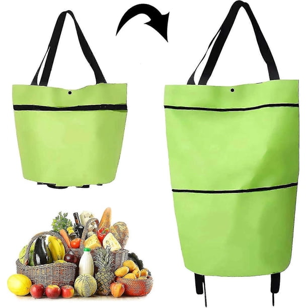 Carrito de compras plegable 2 en 1 con cremallera de dos etapas y ruedas. Bolsa de compras.