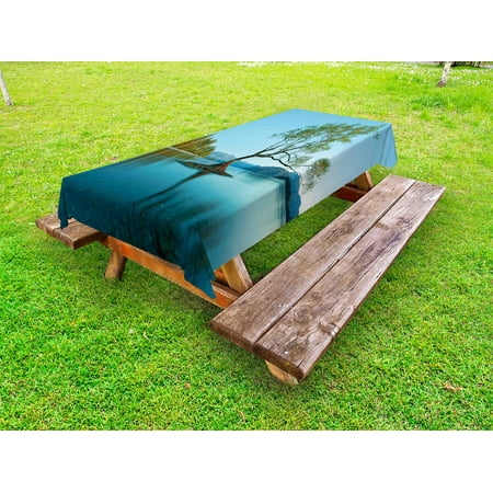 

Nature Outdoor Tablecloth Spring Tree on the Lake Surface Surreal Surprises of Mother Earth Photo Print Decorative Washable Fabric Picnic Tablecloth 58 X 120 Inches Teal Fern Green by Ambesonne