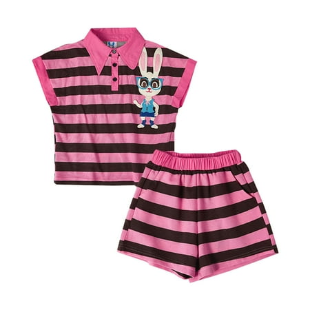 

ZRBYWB Fashion Girl Casual Set New Model 2023 Summer Children s Clothing Two Piece Set Of Children s Striped Cartoon Set