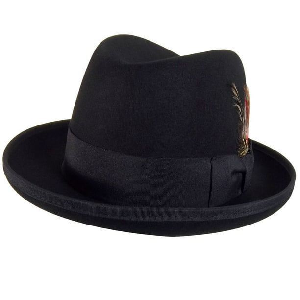 Godfather Black Fedora Hat Feather Gangster Mafia Costume Marlon Brando ...