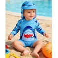 thumbnail image 2 of Baby Infant Boys Swimsuit One-Piece with Sun Hat Long Sleeve UPF 50+ Rash Guard Swimwear for Boys 3-24 Months, 2 of 7