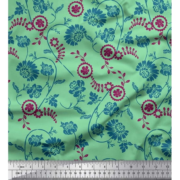 Soimoi Rayon Fabric Leaves & Floral Artistic Print Fabric by Yard 42 Inch Wide