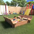 thumbnail image 4 of Luku Kids' Outdoor Wooden Sandbox Large,Kids' Outdoor Cedar Sandbox Large with 2 Foldable Bench Seats, Outdoor Kid Sand Pit for Backyard, 4 of 7
