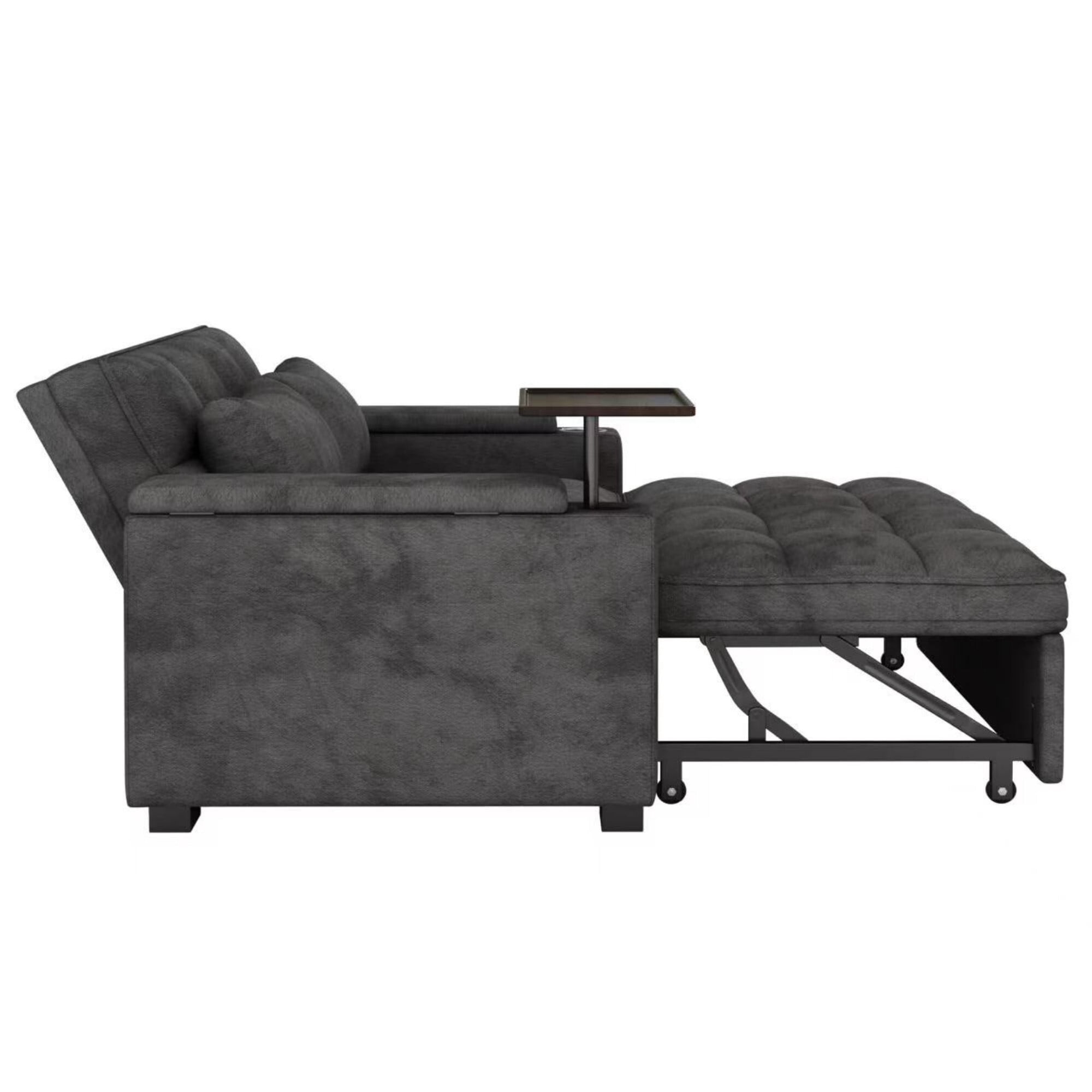 DEALTOPS 65" 3-in-1 Sleeper Sofa Bed, 3-Position Pull Out Couch with 90° Swivel Table, USB & Storage, Chenille, Gray