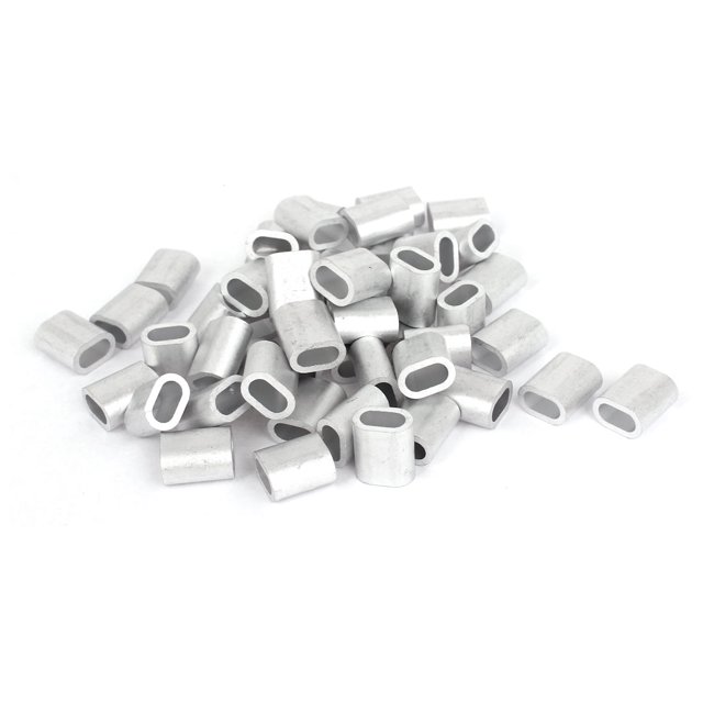 Cabo de acero de 4 mm 5/32" con manguitos de aluminio tono plateado, 50 piezas