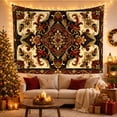 thumbnail image 3 of Ornate Diamond Medallion in Cream Field with Crimson Scrolls, Mystical Folk Art for Art Lovers, Symmetrical Floral Wall Decor, Housewarming Gift, Tapestry Wall Hanging for Bedroom and Living Room, 3 of 7