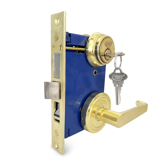 Lever Gate Mortise Keyed Lockset - Right Hand - Polished Brass US3 Finish - 2-1/2" Backset - 2 SC1 Keys