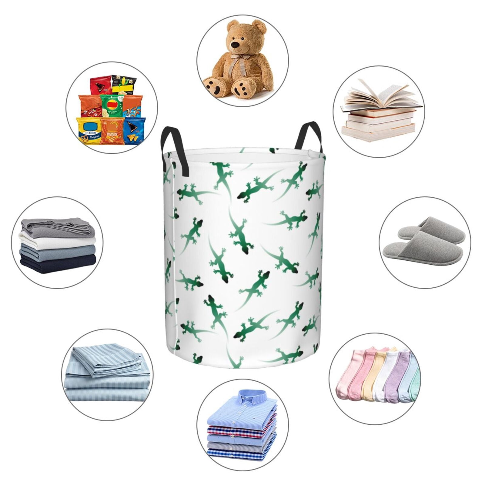 Large Laundry Basket with Handles - Cute Lizard Gecko Green_A Kids Baby Dirty Clothes Laundry Hamper for Bedroom Aesthetic