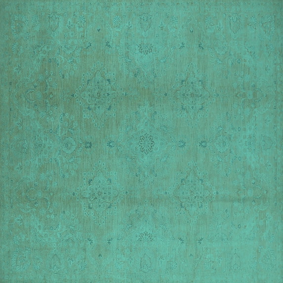 Ahgly Company Machine Washable Indoor Square Oriental Turquoise Blue Industrial Area Rugs, 3' Square