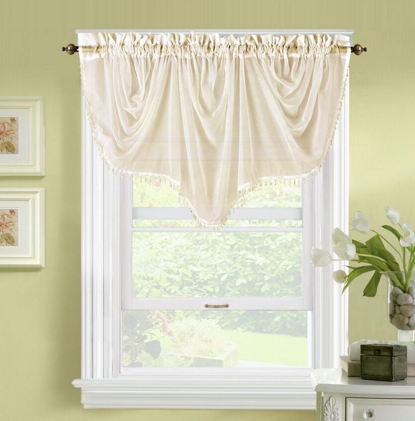 SOPHISTICATED 1PC VALANCE BONITA BEIGE SHEER SEE THRU WINDOW TASSELS