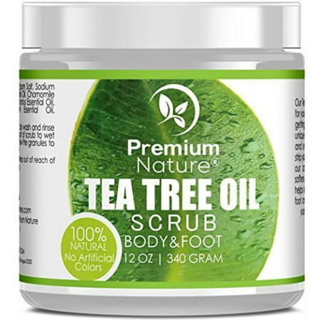 Antifungal Tea Tree Body & Foot Scrub - 12 oz 100% Natural Antibacterial Exfoliator - Best Fungal Treatment Prevents Acne Dandruff Calluses Athlete's Foot Jock Itch - Premium (Best Tea Tree Oil Brand For Acne)