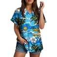 thumbnail image 4 of TTUHYWXI Women's Summer Hawaiian Shirts Floral Short Sleeve Button Down Shirts Hawaii Tropical Beach Tops Outfits (Sky Blue, 5XL), 4 of 6