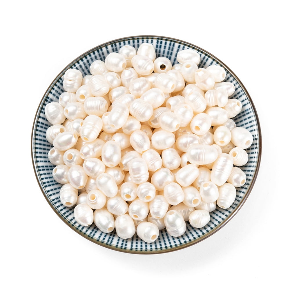 Grade B Natural Cultured Freshwater Pearl Beads Nice for Mother's Day Earring Making Oval Natural Color White 8~9x8~12mm Hole: 2.5mm for DIY