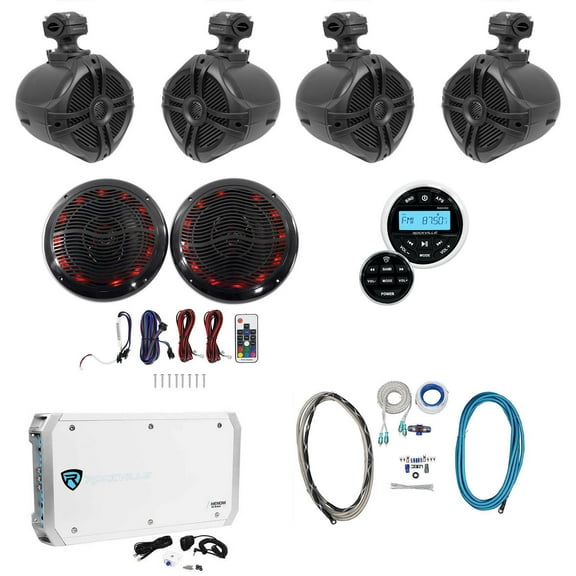 Rockville Marine Bluetooth Receiver 4) 6.5" Wakeboards 2) LED Speakers 6-Ch Amp
