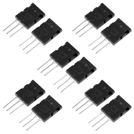YAHHU 5 Pair Black 2SA1943 2SC5200 High Power Matched Audio Transistor Set, 10 Count Precision Electronic Components for Power Amplifiers, Silicon Material (3.54 inches / 9 cm)