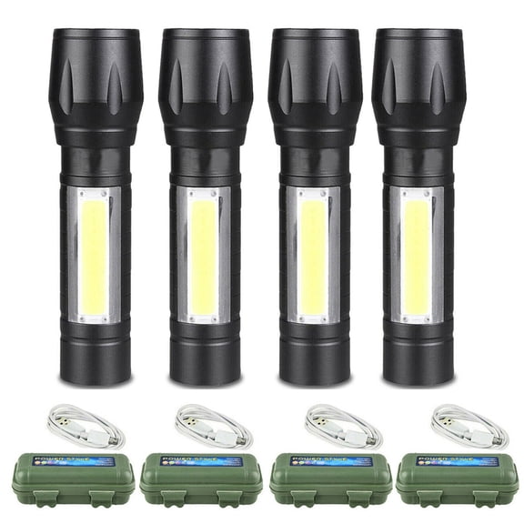 4Pcs Mini LED Flashlight USB Rechargeable Camping Hiking Work Light