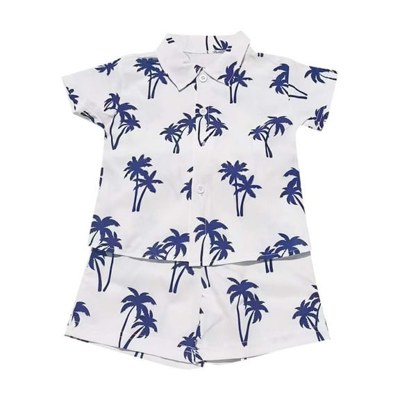 Summer Vacation Sets for Boys Cute Printed Lightweight Button Up Shirts and Shorts Boys 2 Piece Outfits Size 1-8