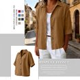 thumbnail image 6 of Sheghy Womens Tops Oversized Urban Solid Cotton Linen Lapel Button Curved Hem 3/4 Sleeve Outer Shirt Brown S, 6 of 7