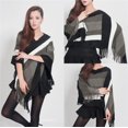thumbnail image 5 of Joli Poncho (Gris & Noir) Châle Chaud Doux et Rayé avec Franges pour l'Automne Hiver, 5 of 5