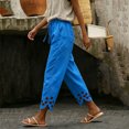 thumbnail image 4 of Flowy Pants for Women Casual High Waisted Wide Leg Loose Pant Plus Size Drawstring Split Hem Business Trousers with Pockets, 4 of 6