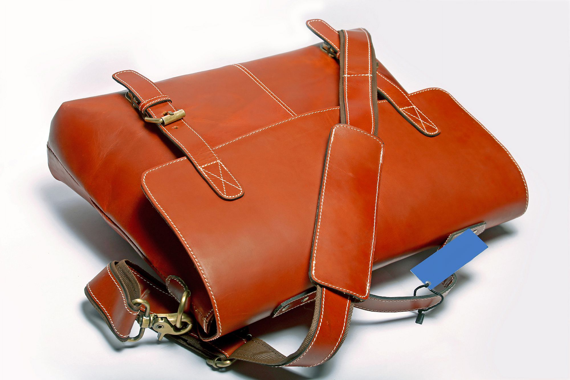 15 inch genuine leather briefcase bag - Handmade crossbody laptop satchel (Orange )