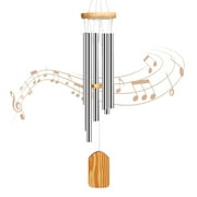 BSHAPPLUS® 25" Wind Chimes for Outside,Memorial Wind Chimes with 6 Silver Aluminum Tubes and S Hook,Clearance Wind Chimes for Home Garden Hanging Decor,Window Wind Bells