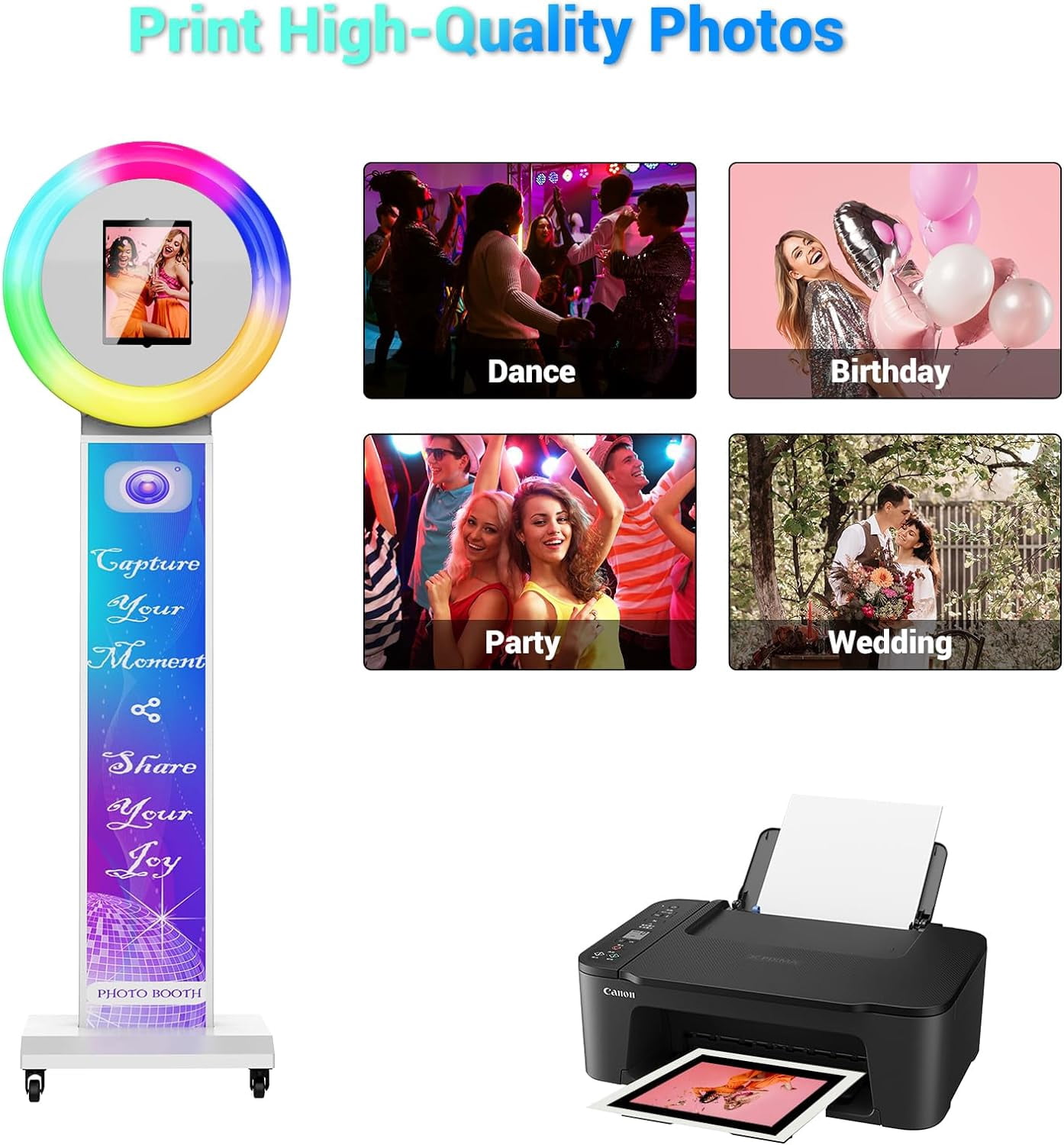 MWE Photo Booth Stand for ipad 12.9'' 10.9'' 10.2'' with Ring Light Software APP and Remote Control, RGB Lights Music Sync, Flight Case