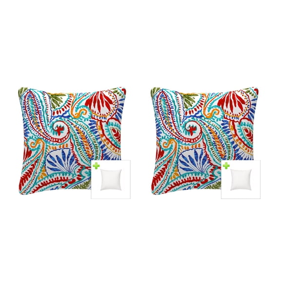FBTS Prime Outdoor Pillows Red and Blue Paisley Set of 2 Patio Accent Throw Pillows 18x18 inch Square Toss Pillows for Couch Bed Sofa Patio Garden Furniture