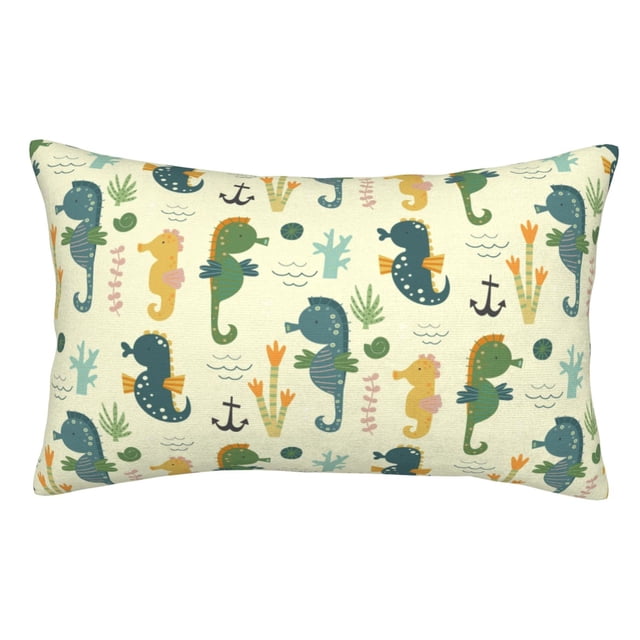 Fotbe Seahorse Funda de Almohada Decorativa Estilo Occidental, Lujo en Algodón, Fundas para Almohadas King, Cojín Estampado para Decoración del Hogar-16"x24"